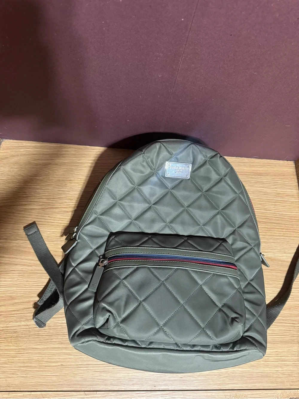 Tommy Hilfiger Gray Quilted Backpack Red Navy Accent